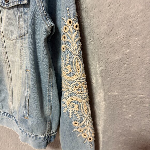 Johnny Was Jacket Womens XS Blue Embroidered Iva Denim Jacket Long Sleeve - Picture 3 of 11